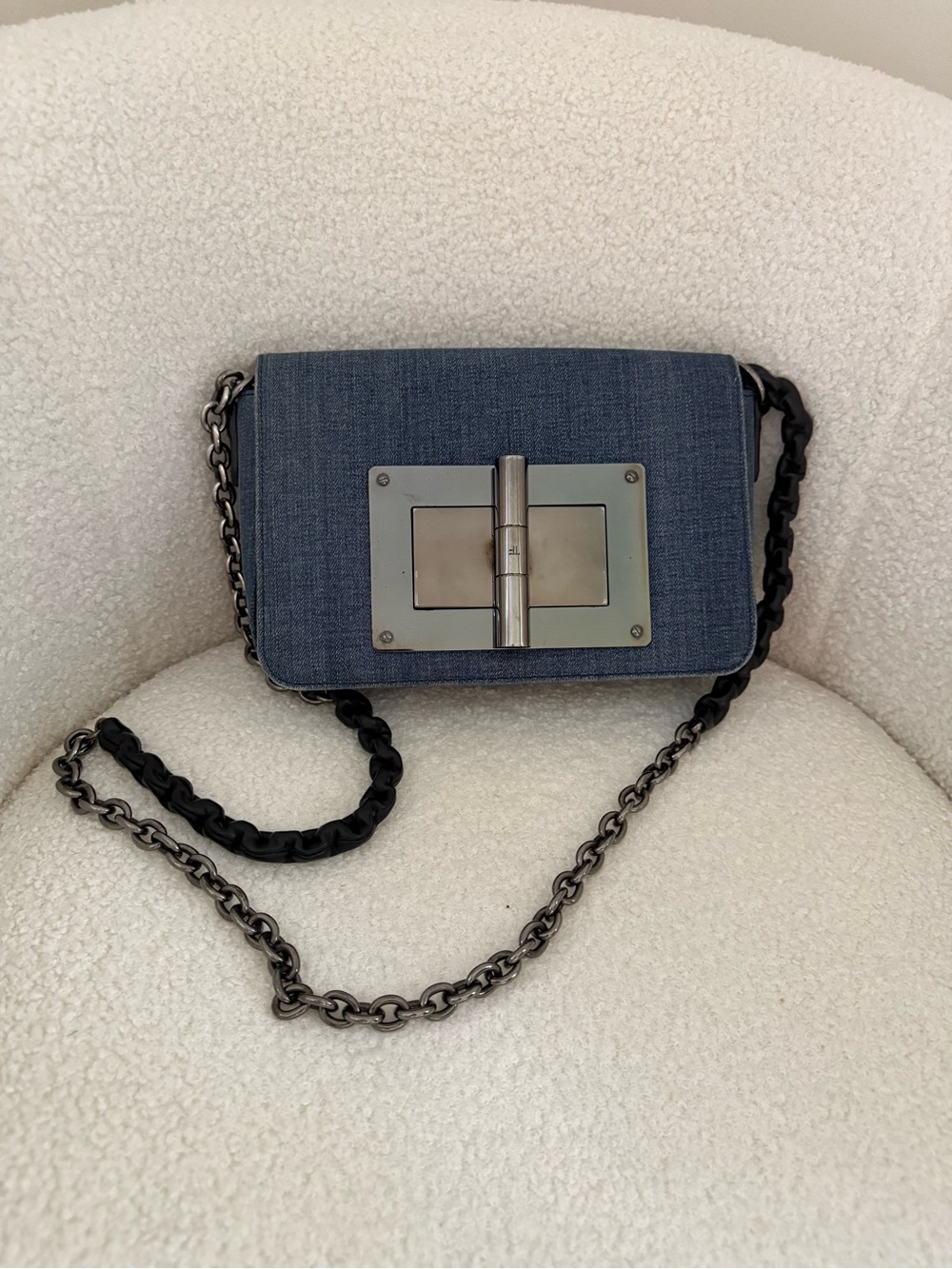 Tom Ford Denim Shoulder Bag with Gunmetal Hardware - Picture 2 of 4
